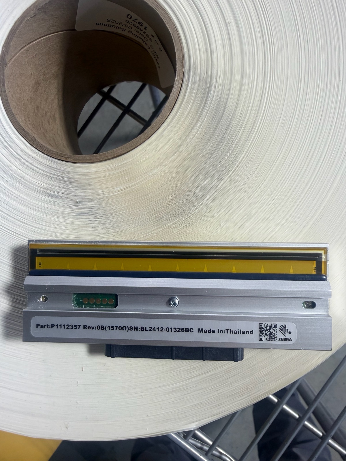 Zebra thermal print head on a label roll